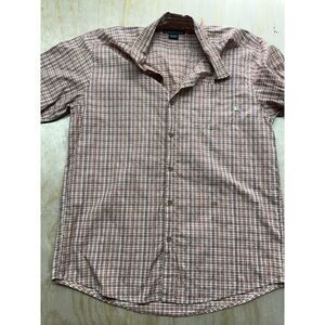 ExOfficio Mens Short Sleeve Button Down Shirt Orange Plaid Size Large